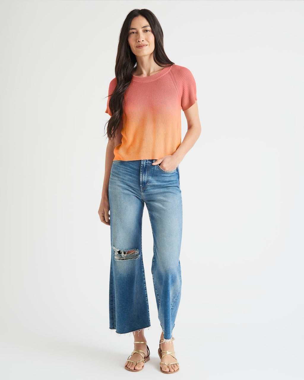Della Dip Dye Short Sleeve Sweater